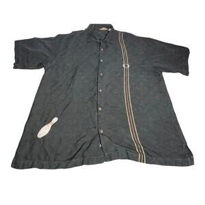 Tommy Bahama Mens St. Croix Lane Hawaiian Shirt Size XL Black Bowling Pins BG